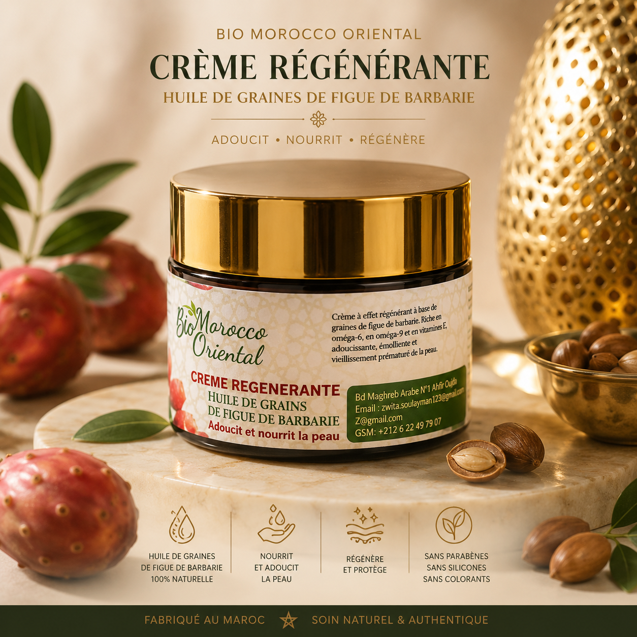 Crème Régénérante à l’Huile de Figue de Barbarie – Soin Anti-Âge Naturel & Hydratation Intense | Bio Morocco Oriental