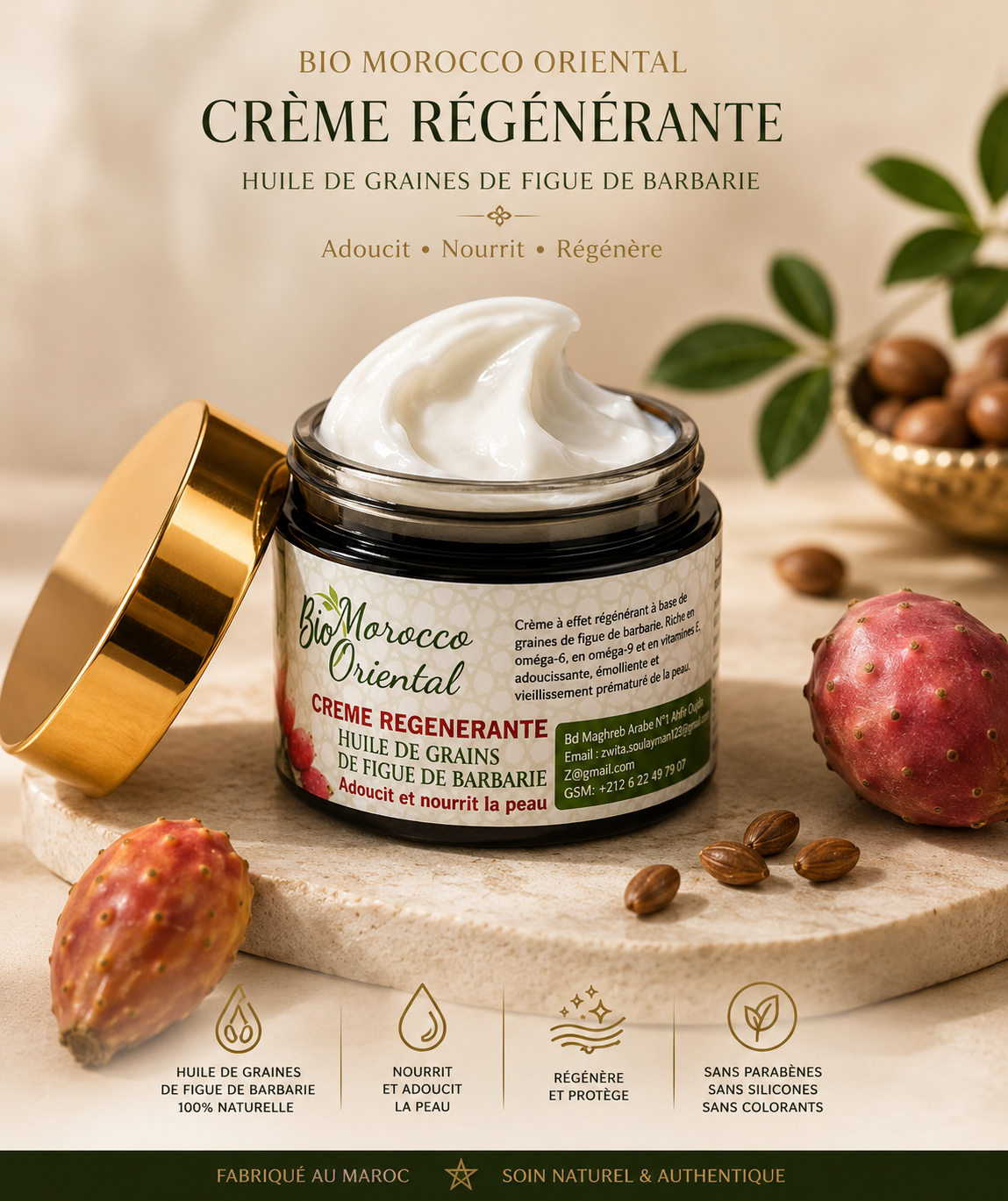 Crème Régénérante à l’Huile de Figue de Barbarie – Soin Anti-Âge Naturel & Hydratation Intense | Bio Morocco Oriental