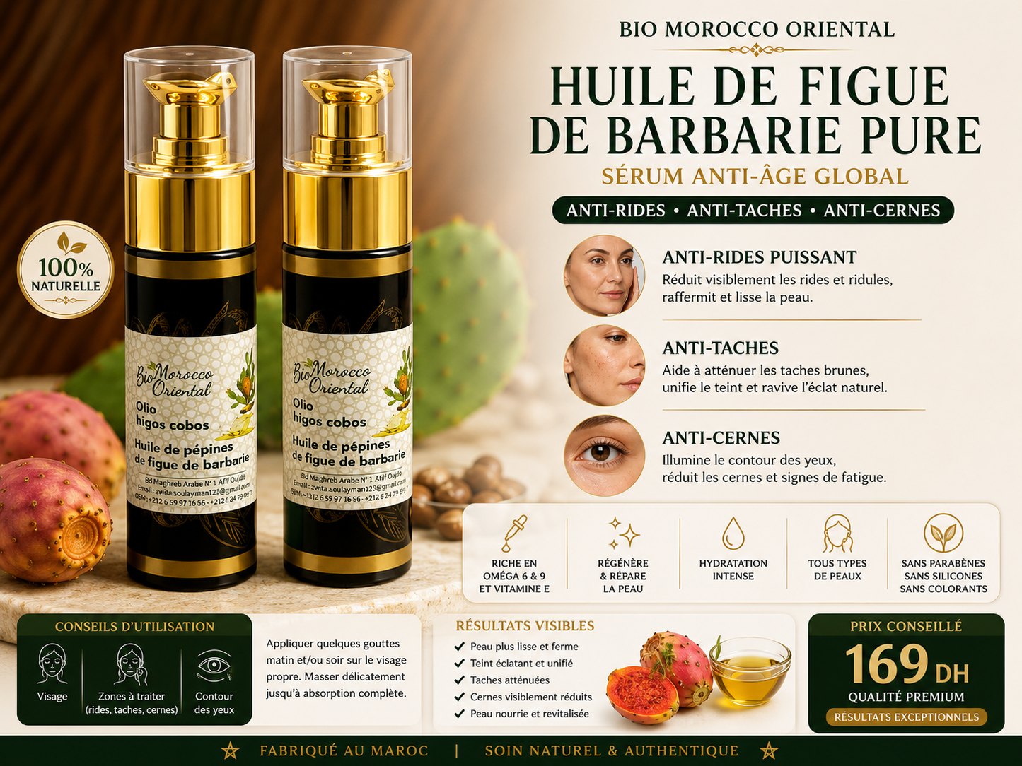 Sérum Élixir de Figue de Barbarie – Anti-Rides, Anti-Taches & Anti-Cernes | Huile Pure Bio Morocco Oriental